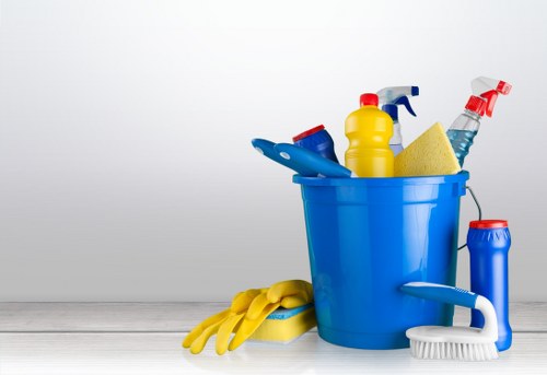 Domestic cleaner working in a modern Clapham apartment kitchen